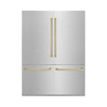 ZLINE 60-Inch Autograph Edition 32.2 cu. ft. Built-in 4-Door French Door Refrigerator with Internal Water and Ice Dispenser in Fingerprint Resistant Stainless Steel with Champagne Bronze Accents (RBIVZ-SN-60-CB)
