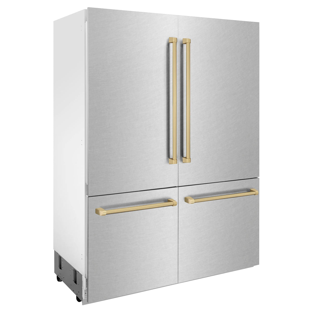 French door refrigerator, stainless steel with champagne bronze bar handles