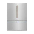 ZLINE 60-Inch Autograph Edition 32.2 cu. ft. Built-in 4-Door French Door Refrigerator with Internal Water and Ice Dispenser in Fingerprint Resistant Stainless Steel with Gold Accents (RBIVZ-SN-60-G)