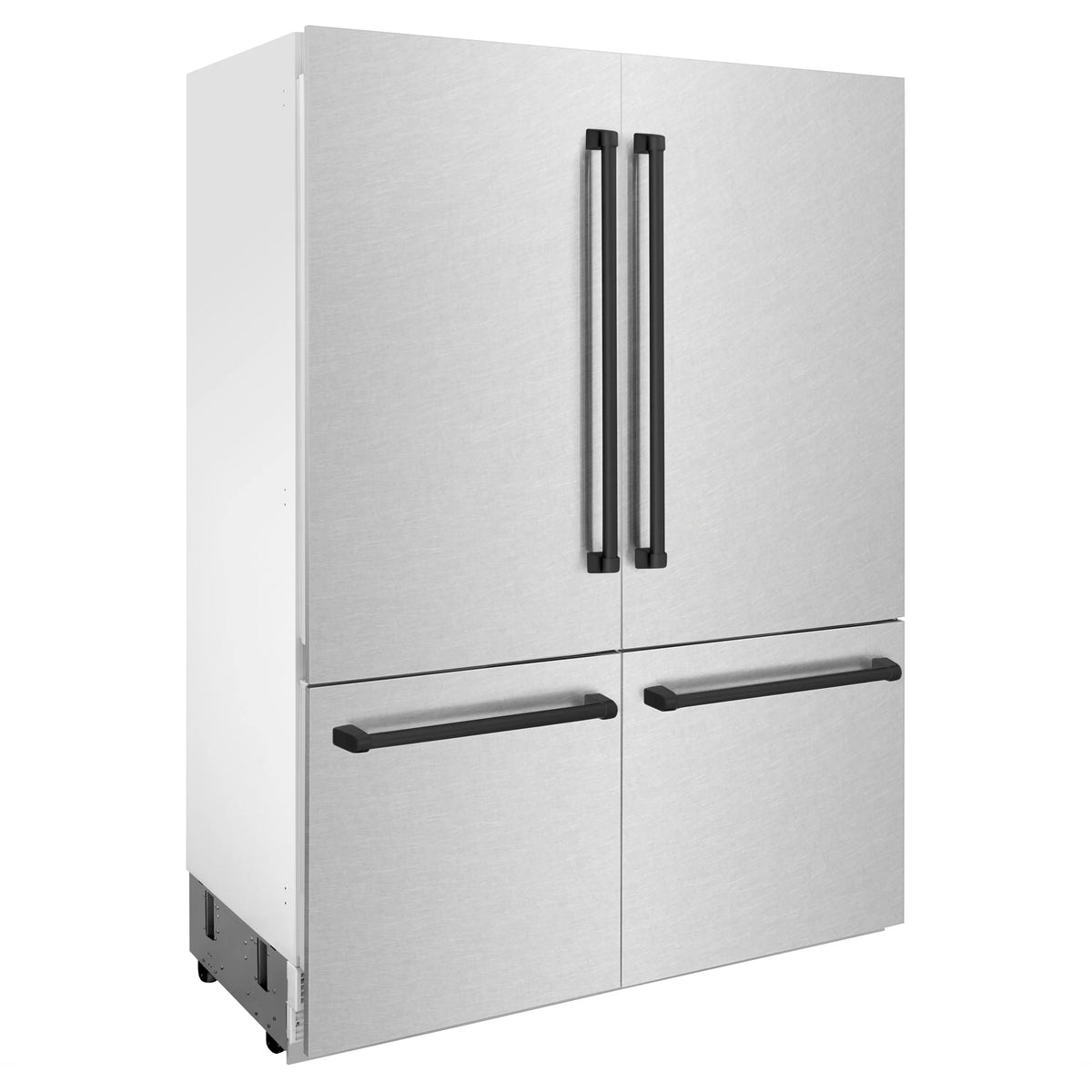 Fingerprint-resistant stainless steel French door refrigerator with matte black handles