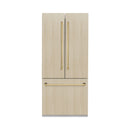 ZLINE Autograph Edition 36-Inch 19.6 cu. ft. French Door Built-In Bottom Freezer Refrigerator with Water Dispenser and Ice Maker with Graphite Gray Interior in Panel Ready and Polished Gold Accents (GRBIVZ-36-G)