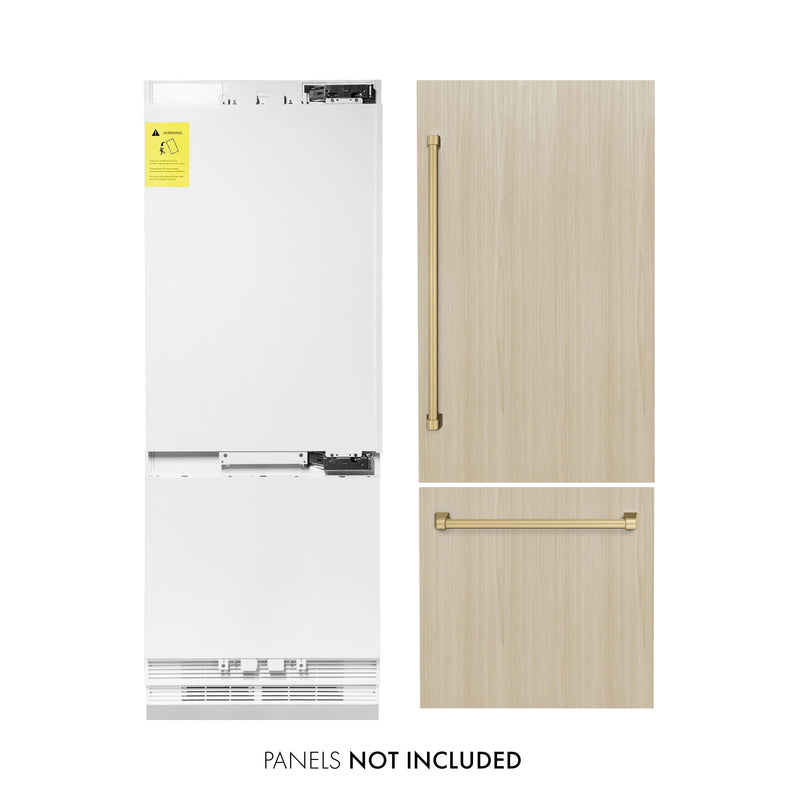 ZLINE Autograph Edition 30-Inch 16.1 cu. ft. Panel Ready Built-in 2-Door Bottom Freezer Refrigerator with Internal Water and Ice Dispenser with Champagne Bronze Handles (RBIVZ-30-CB)