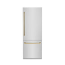 ZLINE 30-Inch Autograph Edition 16.1 cu. ft. Built-in 2-Door Bottom Freezer Refrigerator with Internal Water and Ice Dispenser in Stainless Steel with Champagne Bronze Accents (RBIVZ-304-30-CB)