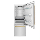 ZLINE 30-Inch Autograph Edition 16.1 cu. ft. Built-in 2-Door Bottom Freezer Refrigerator with Internal Water and Ice Dispenser in Stainless Steel with Champagne Bronze Accents (RBIVZ-304-30-CB)