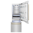 ZLINE 30-Inch Autograph Edition 16.1 cu. ft. Built-in 2-Door Bottom Freezer Refrigerator with Internal Water and Ice Dispenser in Stainless Steel with Gold Accents (RBIVZ-304-30-G)