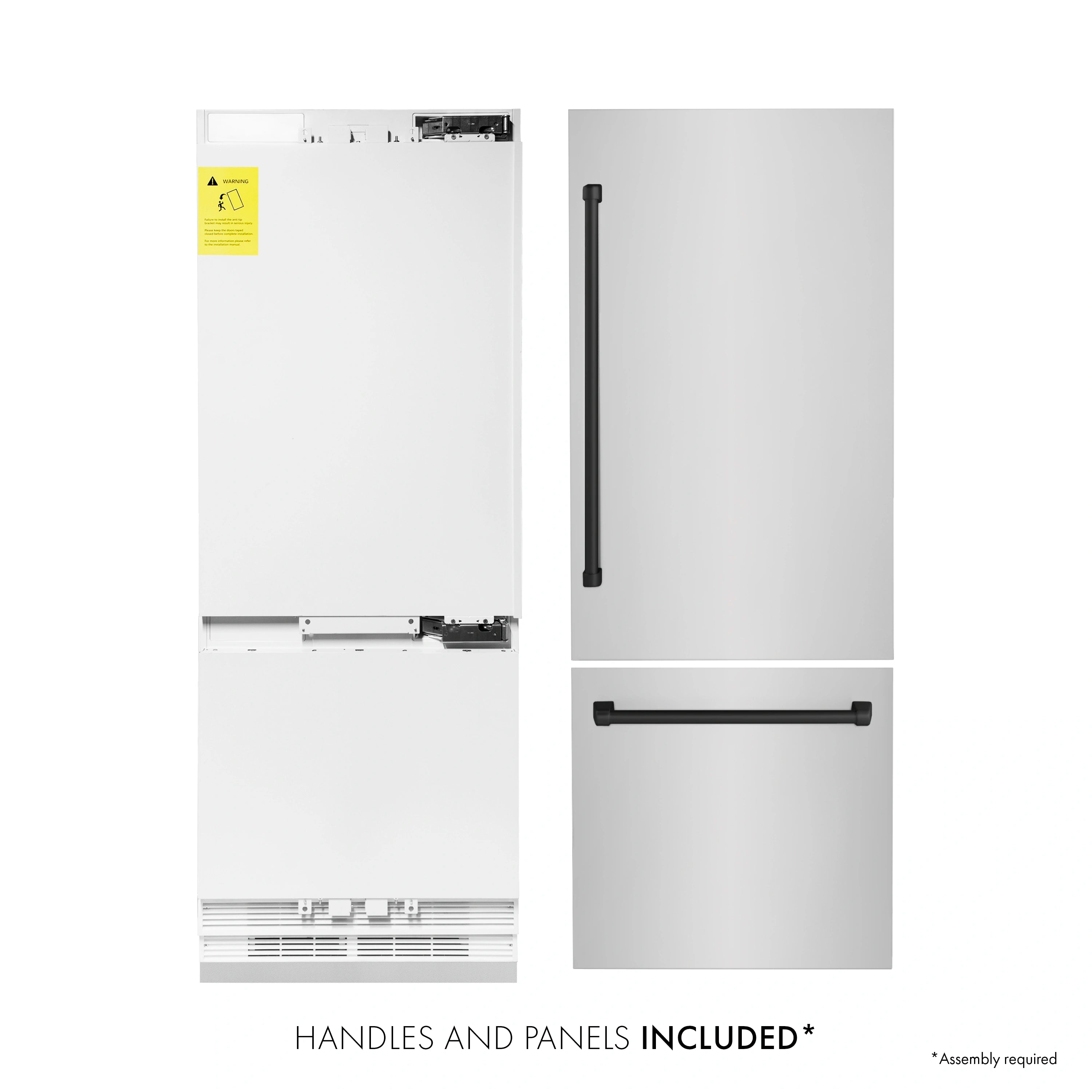 Refrigerator doors with included handles and panels (assembly required)