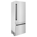 ZLINE 30-Inch Autograph Edition 16.1 cu. ft. Built-in 2-Door Bottom Freezer Refrigerator with Internal Water and Ice Dispenser in Stainless Steel with Matte Black Accents (RBIVZ-304-30-MB)