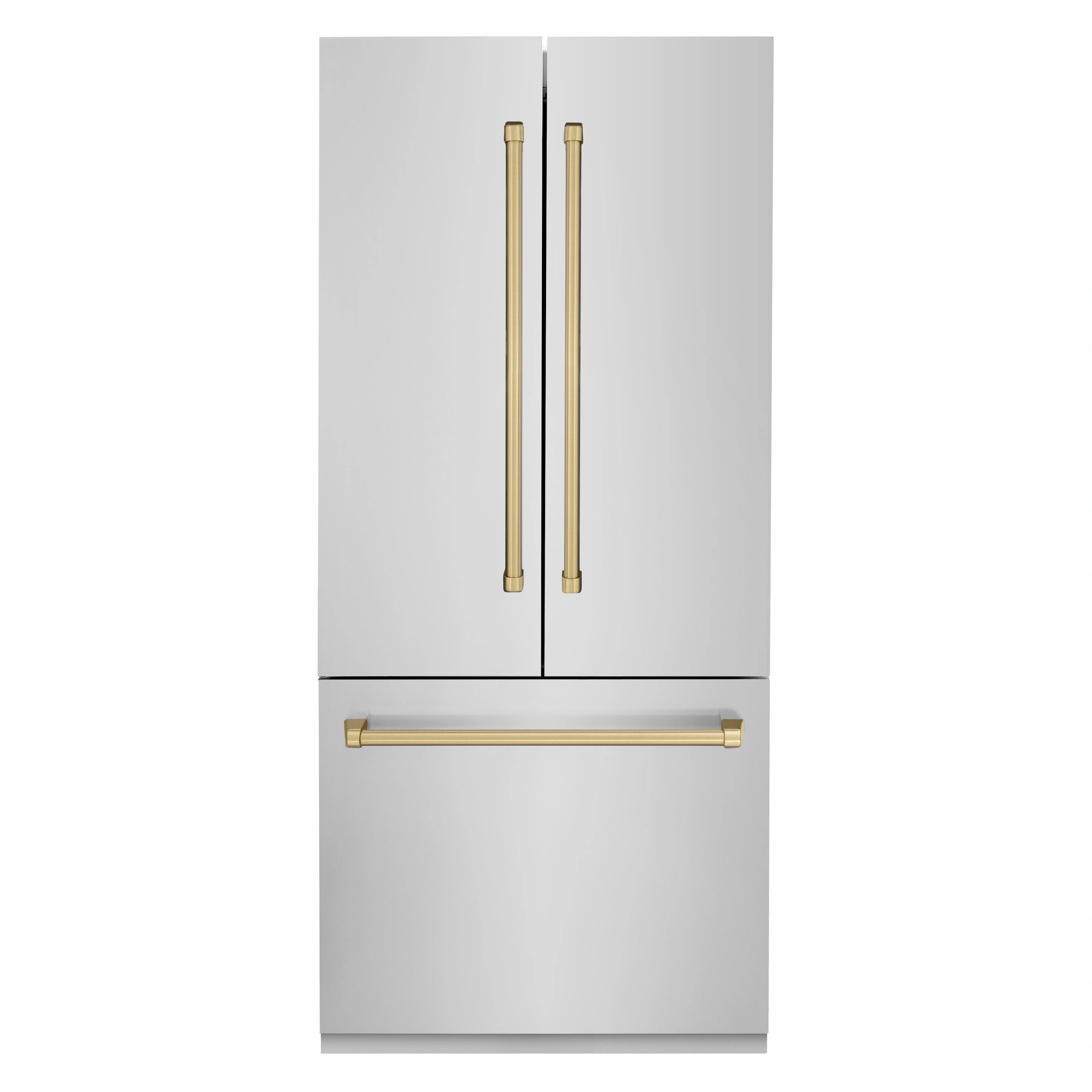ZLINE refrigerator handles in champagne bronze accent color on white door