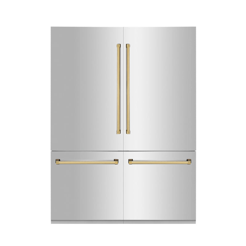 ZLINE 60-Inch Autograph Edition Built-In 32.2 cu. ft. 4-Door French Door Refrigerator with Internal Water and Ice Dispenser in Stainless Steel with Gold Accents (RBIVZ-304-60-G)