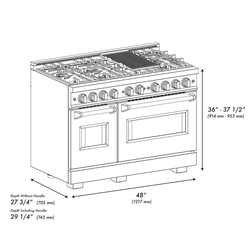 ZLINE Autograph Edition 48-Inch Classic Series Dual Fuel Range with 8 Gas Burner Cooktop and 6.7 Cu. Ft. Electric Convection Oven in Black Stainless and Champagne Bronze Accent (CDRBZ-48-CB)