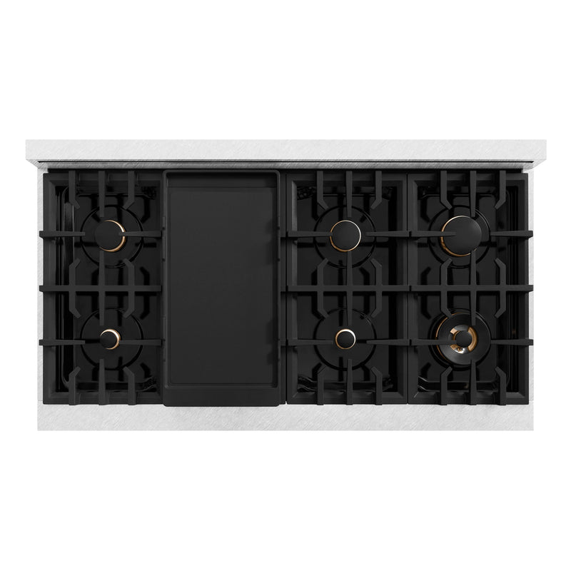 ZLINE Autograph Edition 48-Inch  Classic Series Dual Fuel Range with 8 Gas Burner Cooktop and 6.7 Cu. Ft. Electric Convection Oven in DuraSnow Stainless Steel with Champagne Bronze (CDRSZ-48-CB)