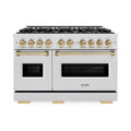 ZLINE Autograph Edition 48-Inch Classic Series Gas Range with 8 Gas Burner Cooktop and 6.7 Cu. Ft. Gas Convection Oven  in Satin Stainless Steel and Champagne Bronze Accents (CGRSZ-48-CB)