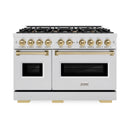 ZLINE Autograph Edition 48-Inch Classic Series Gas Range with 8 Gas Burner Cooktop and 6.7 Cu. Ft. Gas Convection Oven  in Satin Stainless Steel and Champagne Bronze Accents (CGRSZ-48-CB)