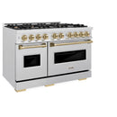 ZLINE Autograph Edition 48-Inch Classic Series Gas Range with 8 Gas Burner Cooktop and 6.7 Cu. Ft. Gas Convection Oven  in Satin Stainless Steel and Champagne Bronze Accents (CGRSZ-48-CB)