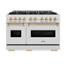 ZLINE Autograph Edition 48-Inch Classic Series Gas Range with 8 Gas Burner Cooktop and 6.7 Cu. Ft. Gas Convection Oven  in Satin Stainless Steel and Polished Gold Accents (CGRSZ-48-G)