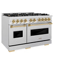 ZLINE Autograph Edition 48-Inch Classic Series Gas Range with 8 Gas Burner Cooktop and 6.7 Cu. Ft. Gas Convection Oven  in Satin Stainless Steel and Polished Gold Accents (CGRSZ-48-G)