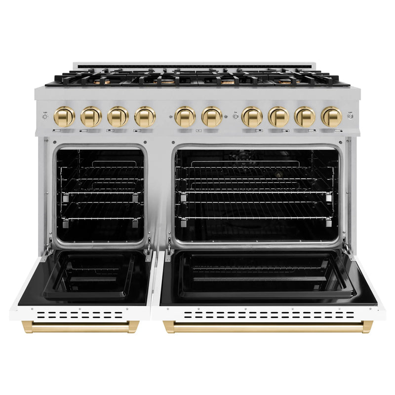 ZLINE Autograph Edition 48-Inch Classic Series Dual Fuel Range in DuraSnow Stainless Steel with White Matte Door and Gold Accents (CDRSZ-WM-48-G)