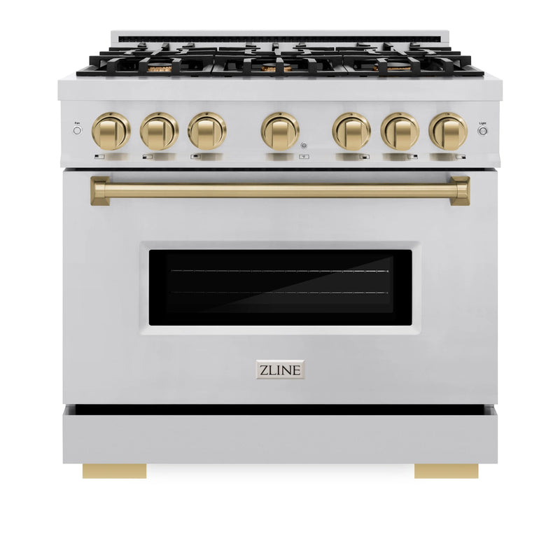 ZLINE Autograph Edition 36-Inch Classic Series Dual Fuel Range with 6 Gas Burner Cooktop and 5.2 Cu. Ft. Electric Convection Oven in Stainless Steel with Champagne Bronze Accents (CDRZ-36-CB)