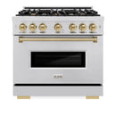 ZLINE 3-Piece Appliance Package - 36-Inch Dual Fuel Range, Refrigerator, and Dishwasher in Stainless Steel with Champagne Bronze Accents