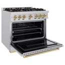 ZLINE 3-Piece Appliance Package - 36-Inch Dual Fuel Range, Refrigerator, and Dishwasher in Stainless Steel with Champagne Bronze Accents