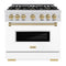 ZLINE Autograph Edition 36-Inch Classic Series Dual Fuel Range with 6 Gas Burner Cooktop and 5.2 Cu. Ft. Electric Convection Oven in Stainless Steel with White Matte Door and Champagne Bronze Accents (CDRZ-WM-36-CB)