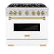 ZLINE Autograph Edition 36-Inch Classic Series Dual Fuel Range with 6 Gas Burner Cooktop and 5.2 Cu. Ft. Electric Convection Oven in Stainless Steel with White Matte Door and Polished Gold Accents (CDRZ-WM-36-G)