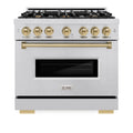 ZLINE Autograph Edition 36-Inch Classic Series Gas Range with 6 Gas Burner Cooktop and 5.2 Cu. Ft. Gas Convection Oven in Stainless Steel and Champagne Bronze Accents (CGRZ-36-CB)