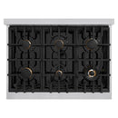 ZLINE 3-Piece Appliance Package - 36-Inch Gas Range, Refrigerator with Water Dispenser, and Dishwasher in Stainless Steel with Champagne Bronze Accents