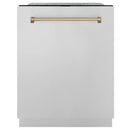 ZLINE Autograph Edition 24-Inch 3rd Rack Top Touch Control  Dishwasher in Stainless Steel with Champagne Bronze Handle, 45 dBa (DWMTZ-304-24-CB)