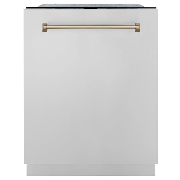 ZLINE Autograph Edition 24-Inch 3rd Rack Top Touch Control  Dishwasher in Stainless Steel with Champagne Bronze Handle, 45 dBa (DWMTZ-304-24-CB)