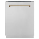 ZLINE 3-Piece Appliance Package - 36-Inch Gas Range, Refrigerator, and Dishwasher in Stainless Steel with Champagne Bronze Accents