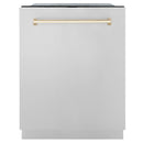 ZLINE 4-Piece Appliance Package - 36-Inch Gas Range, Hood, Refrigerator, and Dishwasher in Stainless Steel with Gold Accents