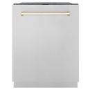 ZLINE 3-Piece Appliance Package - 48-Inch Gas Range, Refrigerator, and Dishwasher in Stainless Steel with Gold Accents