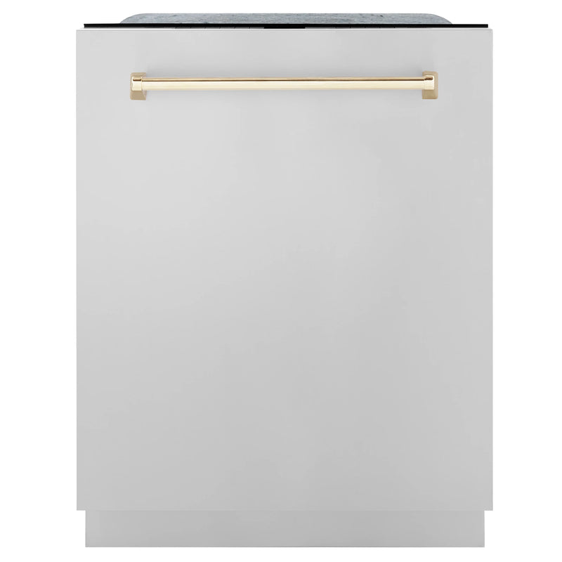 ZLINE Autograph Edition 24-Inch 3rd Rack Top Touch Control  Dishwasher in Stainless Steel with Gold Handle, 45 dBa (DWMTZ-304-24-G)