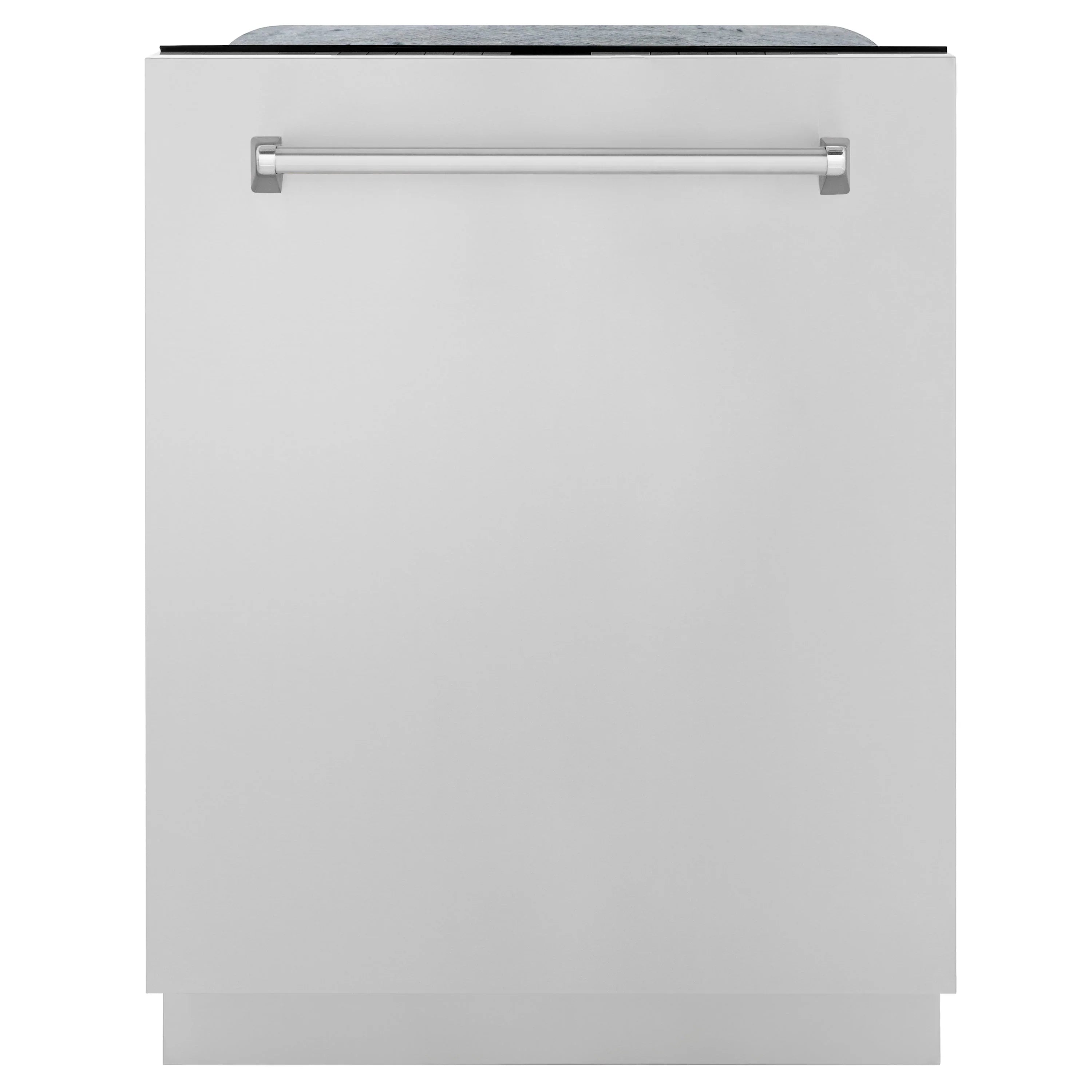 White built-in dishwasher door with horizontal handle