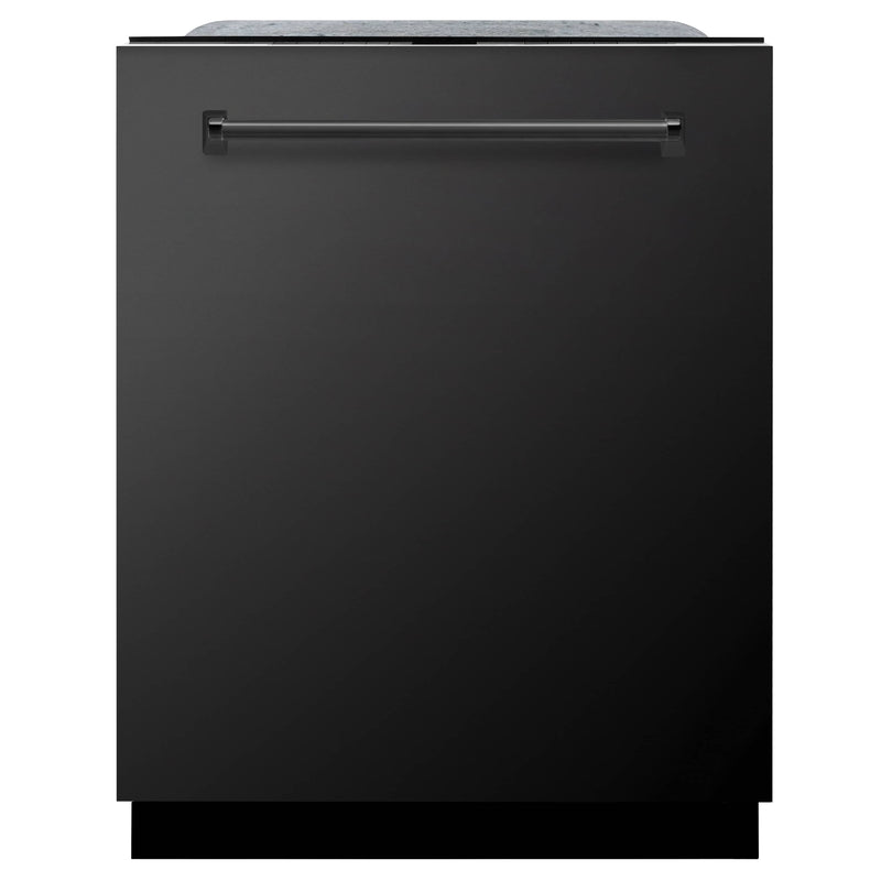 ZLINE 5-Piece Appliance Package - 48-Inch Dual Fuel Range, Hood, Refrigerator, Dishwasher, and Microwave Drawer in Black Stainless Steel