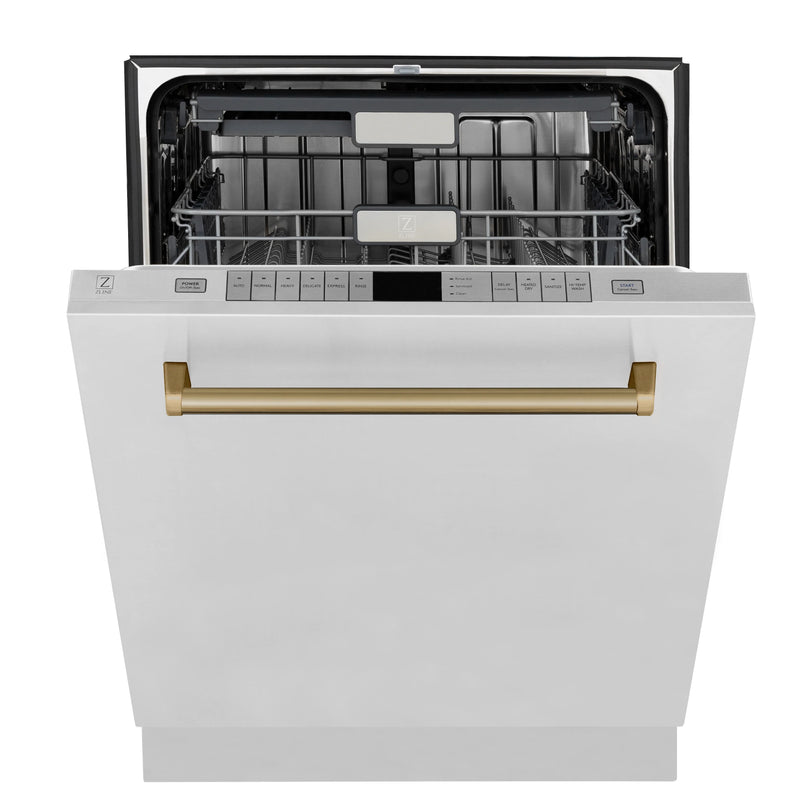 ZLINE Autograph Edition 24-Inch 3rd Rack Top Touch Control  Dishwasher in Stainless Steel with Champagne Bronze Handle, 45 dBa (DWMTZ-304-24-CB)