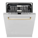 ZLINE 3-Piece Appliance Package - 48-Inch Gas Range, Refrigerator, and Dishwasher in Stainless Steel with Gold Accents