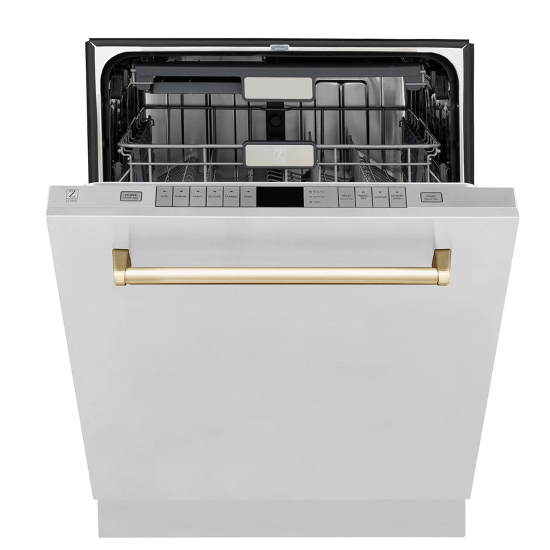 ZLINE Autograph Edition 24-Inch 3rd Rack Top Touch Control  Dishwasher in Stainless Steel with Gold Handle, 45 dBa (DWMTZ-304-24-G)