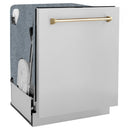 ZLINE 3-Piece Appliance Package - 48-Inch Gas Range, Refrigerator, and Dishwasher in Stainless Steel with Gold Accents