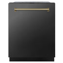 ZLINE 5-Piece Appliance Package - 30-Inch Gas Range, Hood, Refrigerator with Water Dispenser, Dishwasher, and Microwave Drawer in Black Stainless Steel with Champagne Bronze Accents