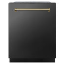 ZLINE 4-Piece Appliance Package - 36-Inch Gas Range, Hood, Refrigerator with Water Dispenser, and Dishwasher in Black Stainless Steel with Champagne Bronze Accents