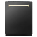 ZLINE 4-Piece Appliance Package - 48-Inch Gas Range, Hood, Refrigerator, and Dishwasher in Black Stainless Steel with Gold Accents