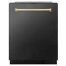 ZLINE 4-Piece Appliance Package - 30-Inch Dual Fuel Range, Hood, Refrigerator with Water Dispenser, and Dishwasher in Black Stainless Steel with Gold Accents