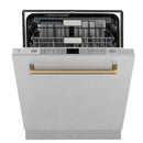 ZLINE Autograph Edition 24-Inch 3rd Rack Top Touch Control  Dishwasher in Satin Stainless Steel, Champagne Bronze Handle, 45 dBa (DWMTZ-SN-24-CB)