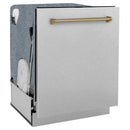 ZLINE Autograph Edition 24-Inch 3rd Rack Top Touch Control  Dishwasher in Satin Stainless Steel, Champagne Bronze Handle, 45 dBa (DWMTZ-SN-24-CB)