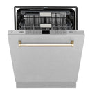 ZLINE Autograph Edition 24-Inch 3rd Rack Top Touch Control  Dishwasher in Satin Stainless Steel with Gold Handle, 45 dBa (DWMTZ-SN-24-G)