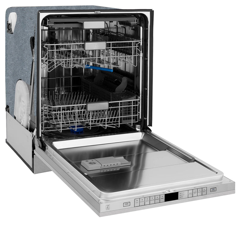 ZLINE Autograph Edition 24-Inch 3rd Rack Top Control Tall Tub Dishwasher in DuraSnow Stainless Steel with Matte Black Handle, 45 dBa (DWMTZ-SN-24-MB)