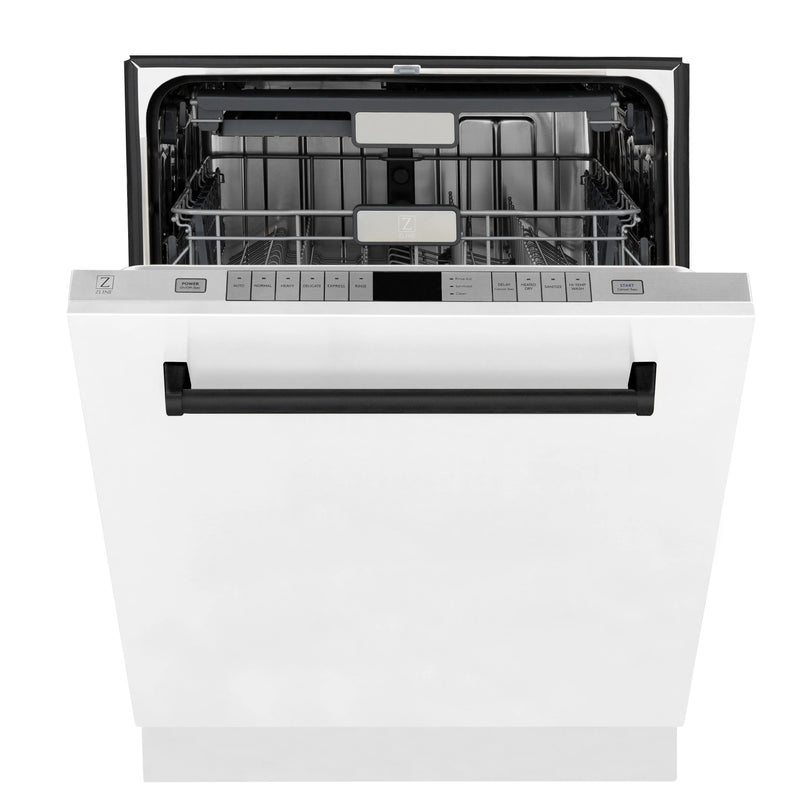 ZLINE Autograph Edition 24-Inch 3rd Rack Top Control Tall Tub Dishwasher in White Matte with Matte Black Handle, 45 dBa (DWMTZ-WM-24-MB)