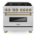 ZLINE Legacy Series Autograph Edition 36-inch Dual Fuel Range with Gas Stove and 4.6 Cu. Ft. Electric Oven in Fingerprint Resistant Satin Stainless Steel with Champagne Bronze Accents (RASZ-SN-36-CB)